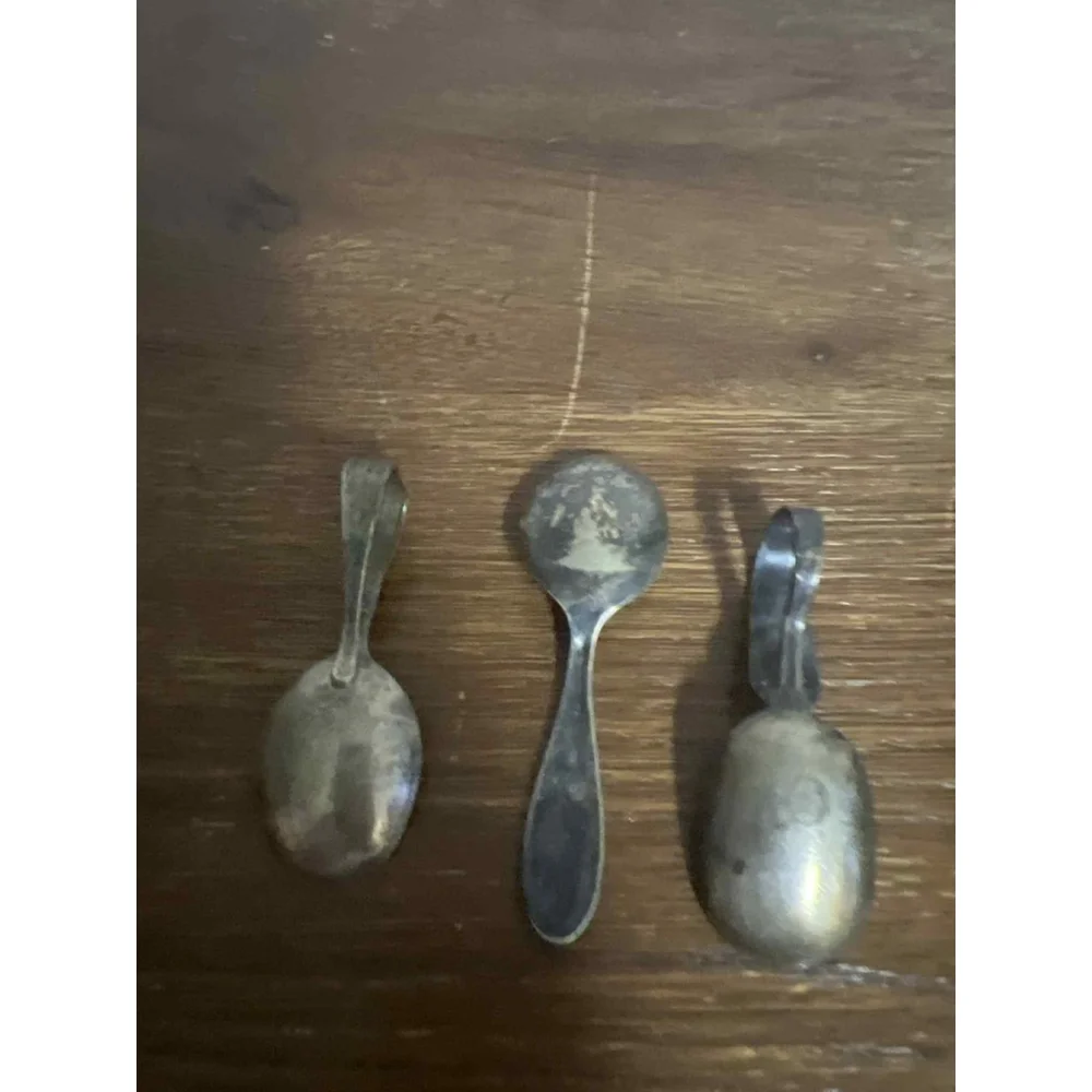 Vintage Silverplate Baby Spoon Lot Set X3 Antique Bent Handle Ornate Unmarked